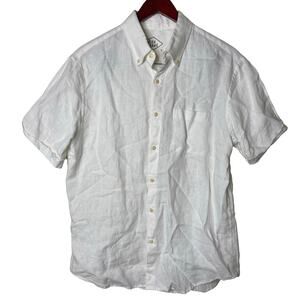 Alex Crane 100% linen white button down short sleeve shirt sz L